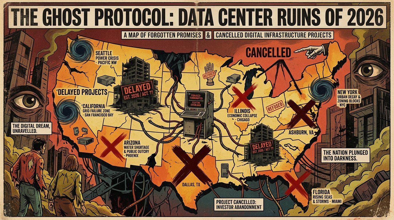 Map of data center projects delayed or cancelled across the US in 2026