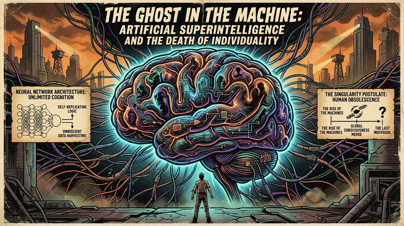 Artificial superintelligence concept with glowing neural network brain